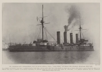 Het Aankomende Bezoek van Mr Chamberlain aan Zuid-Afrika, HMS Good Hope, waarop de Koloniale Secretaris zal varen