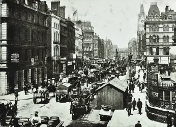 New Bridge Street, kijkend naar Ludgate Circus, City of London, 1890