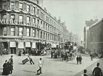 Newgate Street, kijkend naar het oosten vanaf Old Bailey, City of London, 1890