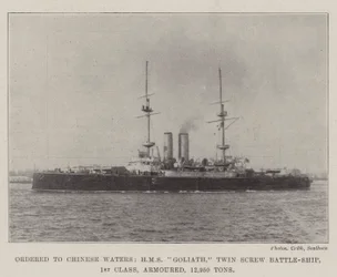 Op weg naar Chinese wateren, HMS Goliath, tweeschroefslagschip, 1e klasse, gepantserd, 12.950 ton
