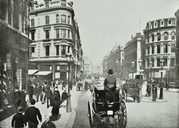 Queen Victoria Street, kijkend naar het oosten vanaf Queen Street, City of London, 1890