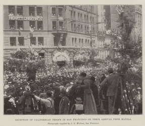 Ontvangst van Californische troepen in San Francisco bij hun aankomst uit Manilla