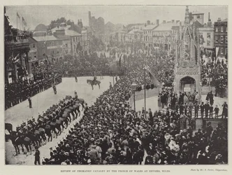 Review van Yeomanry Cavalry door de prins van Wales in Devizes, Wilts