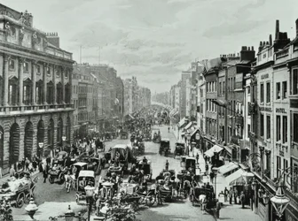 Somerset House, Strand, Westminster: westwaarts vanaf Saint Mary-le-Strand, 1895