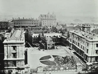 St Thomas Ziekenhuis: verhoogd uitzicht op het exterieur, 1862