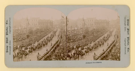 Stereoscopische afdruk van het diamanten jubileum van koningin Victoria, 28 juni 1897