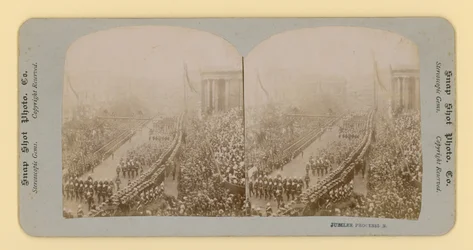 Stereoscopische afdruk van het diamanten jubileum van koningin Victoria, 28 juni 1897