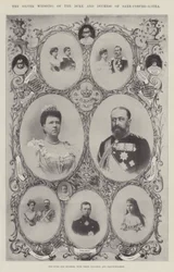 De hertog en hertogin van Saksen-Coburg-Gotha, met hun kinderen en kleinkinderen