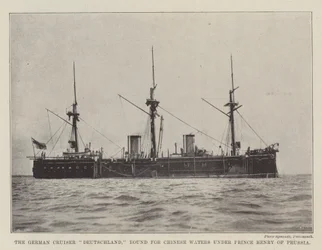 De Duitse kruiser Deutschland, op weg naar Chinese wateren onder Prins Hendrik van Pruisen