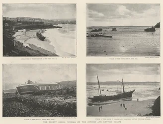 De recente stormen, wrakken aan de Cornish en Kentse kusten