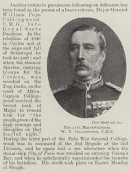 De overleden generaal-majoor W P Collingwood, CMG
