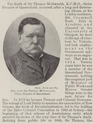 De overleden Sir Thomas McIlwraith, driemaal premier van Queensland