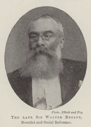 De overleden Sir Walter Besant, Romanschrijver en Sociaal Hervormer