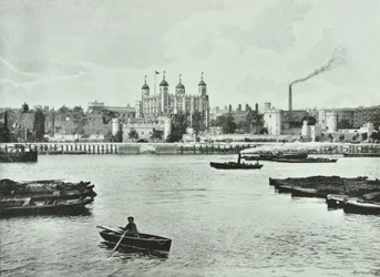 Tower of London, Tower Hill: vanaf de rivier, 1895