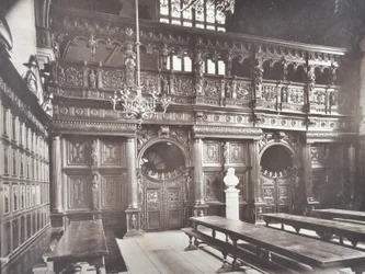 Uitzicht op interieur van Middle Temple Hall, Londen, 1885