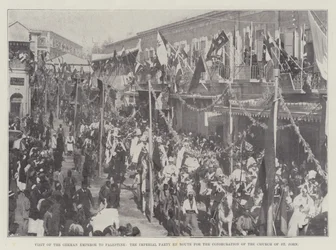 Bezoek van de Duitse keizer aan Palestina, het keizerlijke gezelschap op weg naar de inwijding van de kerk van St. John