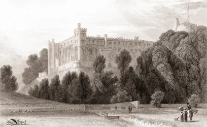 19e-eeuws uitzicht op Arundel Castle, Arundel, West Sussex, Engeland. Uit Churton
