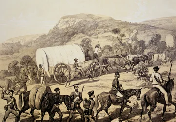 Een konvooi van wagens, uit Scenes in Kafirland and Incidents in the Kafir War of 1851-53