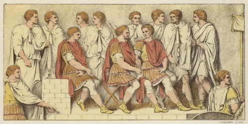 Een Oorlogsraad (kleur litho)