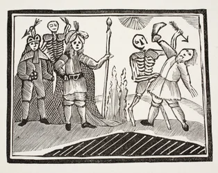 Een dialoog tussen een blinde man en de dood, illustratie uit Chap-books of the Eighteenth Century door John Ashton, uitgegeven 1882