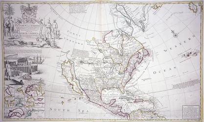 Een dubbelbladige kaart van Noord-Amerika, c.1708-20