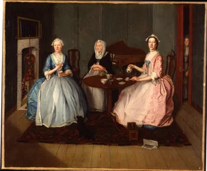 Een Familie in een Interieur die Thee Drinkt