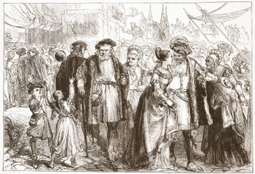 Een feestdag in Neurenberg: tijd, zestiende eeuw, illustratie uit De Geschiedenis van het Protestantisme door James Aitken Wylie, 1878