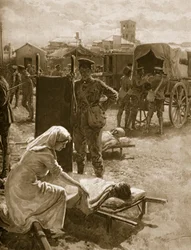 Een medische post die gewonde soldaten behandelt