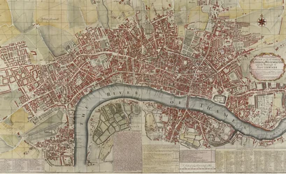 Een nieuw en exact plan van de steden Londen en Westminster en de Borough of Southwark, 1725