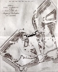 Plattegrond van de tuinen van de hoogedele markies van Buckingham te Stowe, uit de bezoekersgids, uitgegeven in 1797
