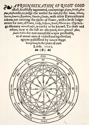 Een zeer goede voorspelling, door Leonard Dygges, gedrukt door Thomas Gemini, Blacke Friars, Londen, 1555