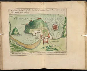 Een Uitzicht op het Kasteel van St Sebastien vanuit het Zuiden & Plattegrond van de Stad en Haven