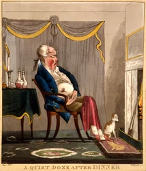 Een Rustige Dutje na het Diner, prent gemaakt door H. Pyall, ca.1827-33