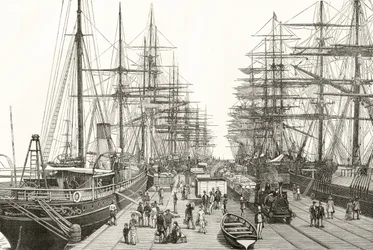 Een spoorwegpier in Melbourne, uit 