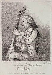 Een solo op de Viola da Gamba, Carl Friedrich Abel (1723-87) gegraveerd door William Nelson Gardiner (1766-1814) 1787
