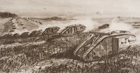 Een tankoffensief bij Cambrai, Frankrijk, illustratie uit 