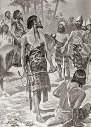 Een ontmoeting tussen Tyrische stichters van Carthago en Libische stamhoofden, uit Hutchinson