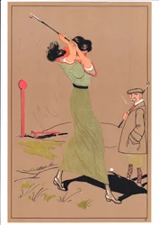 Een prent van twee golfers in komische en humoristische houdingen, ca. 1920