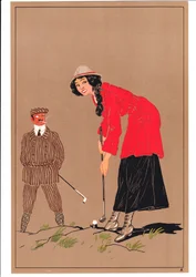 Een prent van twee golfers in komische en humoristische houdingen, ca. 1920