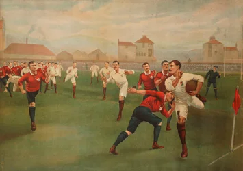 Een zeldzame prent van Engeland tegen Wales. 5 januari 1895, in Swansea
