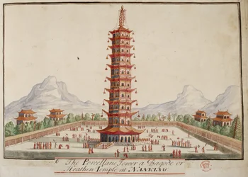De porseleinen toren, een pagode of heidense tempel in Nanking, uit 