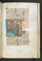 Add MS 47680, f.65r Aristoteles wijst naar vogels die naar de koning worden gebracht, uit Secretum Secretorum, c.1326-27 (perkament)