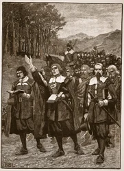 Opmars van de Covenanters over de grens naar Engeland, illustratie uit Cassells Geïllustreerde Geschiedenis van Engeland