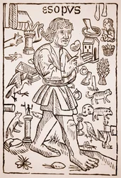 Aesopus, frontispice van Aesops Fabels door William Caxton, 1434