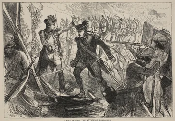 Aire leidt de aanval bij Bangalore, illustratie uit Cassells Geïllustreerde Geschiedenis van India door James Grant, uitgegeven 1879