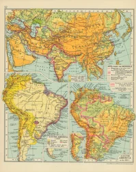 Aisa onder de Mongolen. Zuid-Amerika ca 1650. Zuid-Amerika in de XIXe eeuw (kleurenlitho)