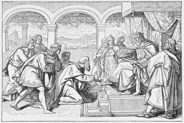 Ambassadeurs van Haroun al Raschid (c.766-809) voor Karel de Grote (768-814), uit De Geschiedenis van Frankrijk, door Emile de Bonnechose, uitgegeven door Ward, Lock en Co, Londen