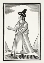 Een Oude Vrouw die Scheldt in een Hoge Hoed, illustratie uit Chap-books van de Achttiende Eeuw door John Ashton, uitgegeven 1882