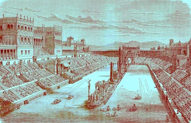 Oude Arena Hersteld - Een Wagenrace, illustratie uit The Illustrated History of the World, gepubliceerd ca. 1880