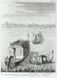 Venetië naderen over water vanuit Padua, uit Enkele Observaties Gemaakt tijdens Reizen door Frankrijk, Italië enz. in de jaren 1720-22 door Edward Wright, gepubliceerd 1730